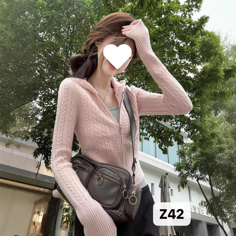 韩系麻花针织拉链连帽短款毛衣外套女温柔显瘦开衫上衣,女装/女士精品,毛针织衫,淘宝优惠券,粉丝福利购,淘宝优惠卷