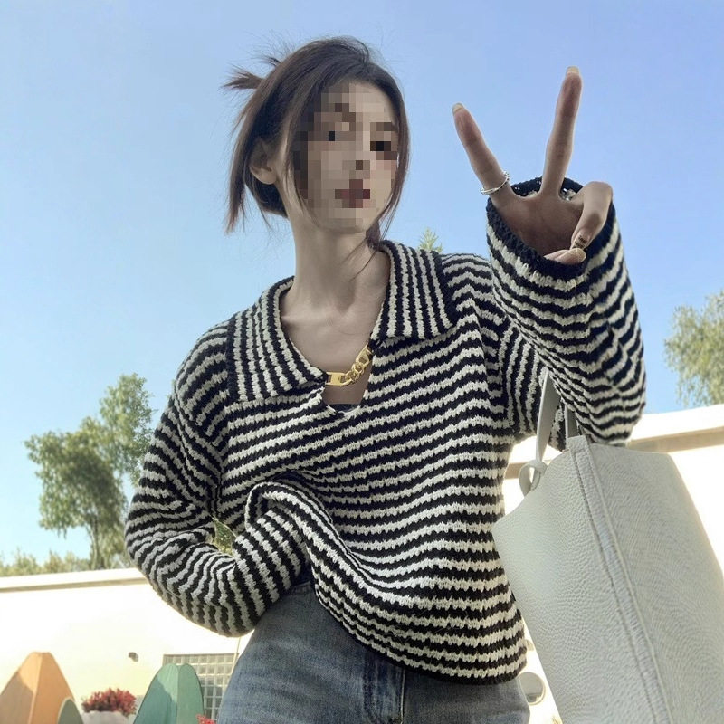 2025秋法式赫本风娃娃领毛衣女链条设计感宽松慵懒风条纹针织上衣,模玩/动漫/周边/娃圈三坑/桌游,BJD娃衣,淘宝优惠券,粉丝福利购,淘宝优惠卷
