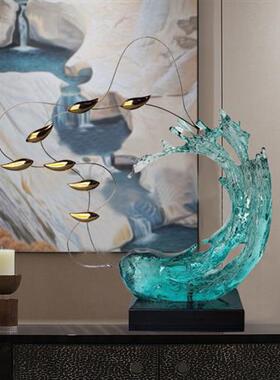 现代家居装饰工艺品透明树脂抽象雕塑样板房玄关客厅创意海浪摆件