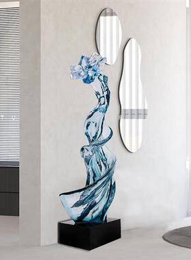 现代抽象透明树脂雕塑酒店客厅样板房玄关软装工艺品大型落地摆件