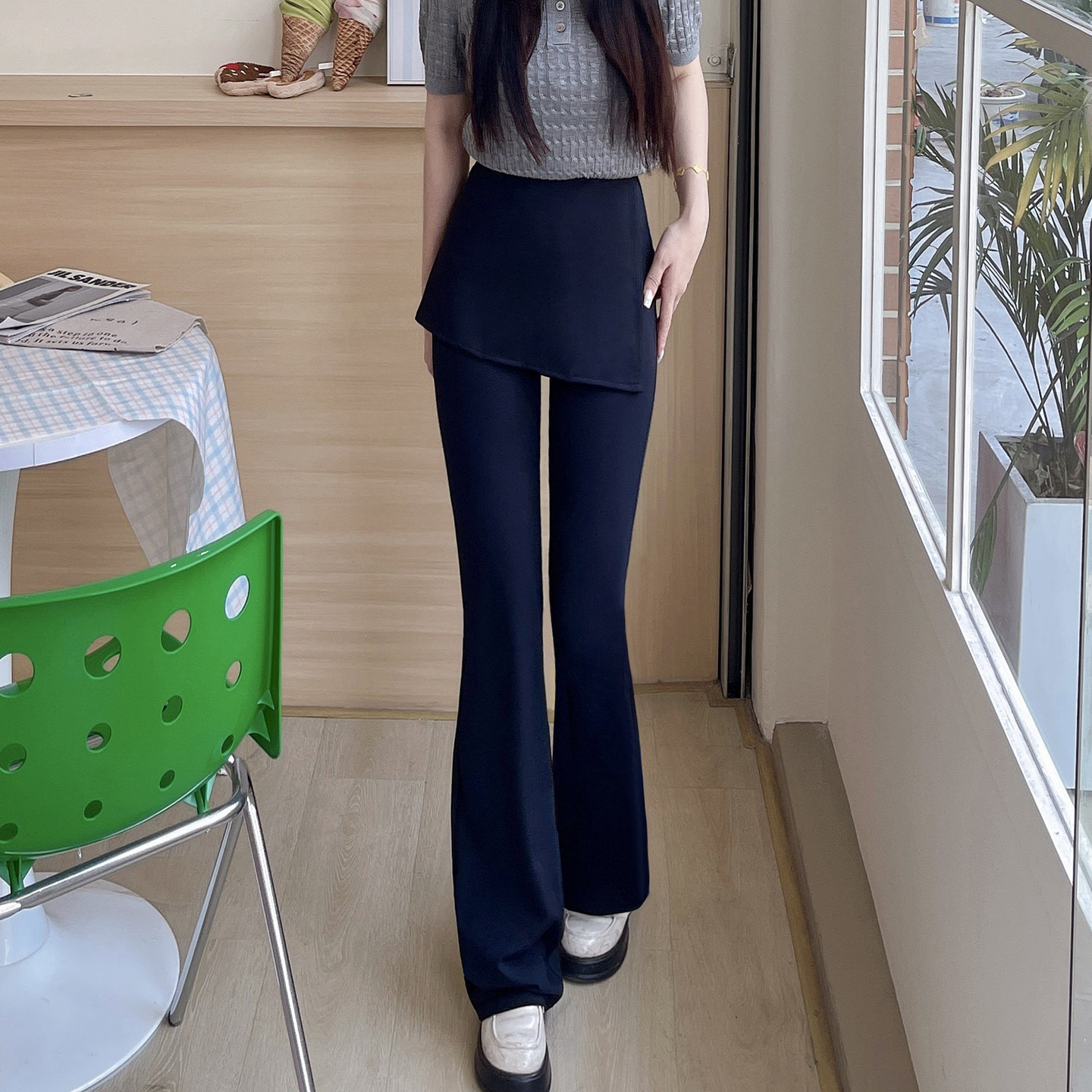 LARRMAIN美式辣妹高腰提臀黑色休闲裤微喇瑜伽裤喇叭裤