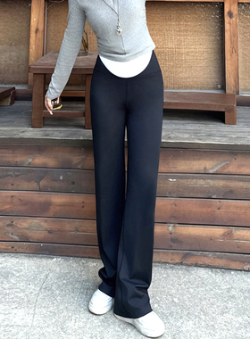 LARRMAIN美式辣妹直筒显瘦休闲裤女秋收腰垂感裤休闲灰色长裤