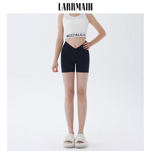 LARRMAIN美式辣妹V低腰裸感瑜伽短裤女高腰提臀紧身三分裤骑行裤