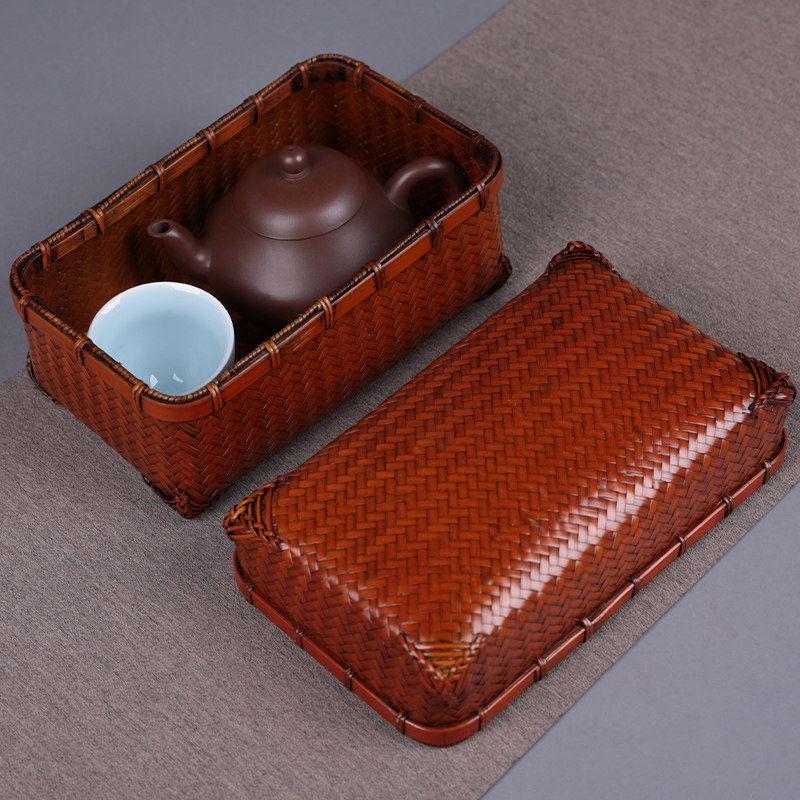 美容工坊竹茶具收纳盒茶笼古董手提式精品茶具套茶道配件