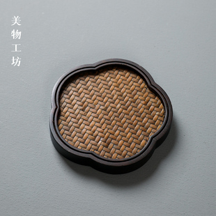 禅意茶具配件 竹编宋席莲花杯垫重竹茶垫子紫砂壶陶瓷杯垫中式