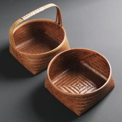 竹编大漆收纳盒果盘果篮储物篮茶道配件茶盒收纳筐提篮复古竹盒