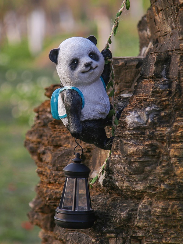 太阳能灯攀爬熊猫挂件 户外庭院花园摆件幼儿园布置动物装饰吊件