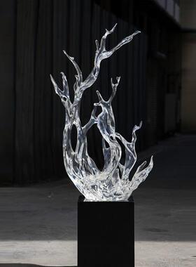 酒店售楼部大厅楼梯间透明树脂浪花摆件别墅样板房雕塑软装艺术品