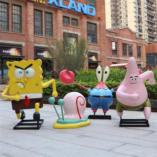 玻璃钢卡通雕塑海绵宝宝落地摆件派大星蟹老板模型幼儿园小区装饰