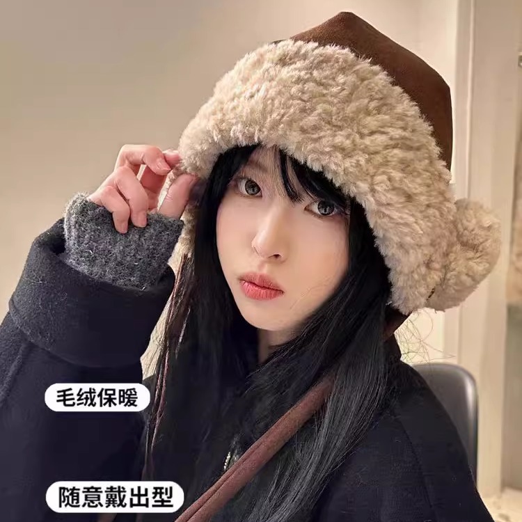 2025新款羊羔毛防寒毛绒帽女款冬