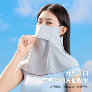 玻尿酸防晒面罩女夏季遮阳防紫外线透气面纱遮脸护颈脖子挂耳一体