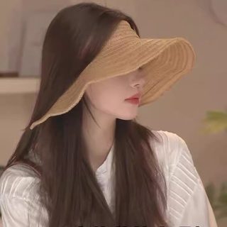 2025夏季新款大檐防晒空顶帽子女沙滩海边全脸遮阳度假可折叠草帽