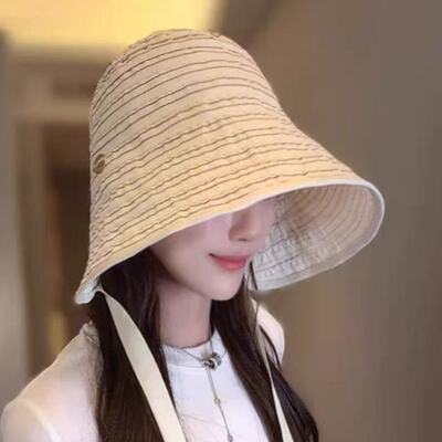 马思纯同款帽子夏大檐渔夫帽条纹