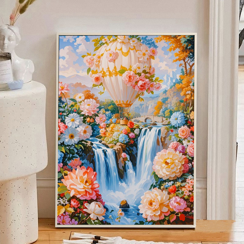 数字油画diy手绘填色填充高级感鲜花热气球丙烯客厅背景墙装饰画图片