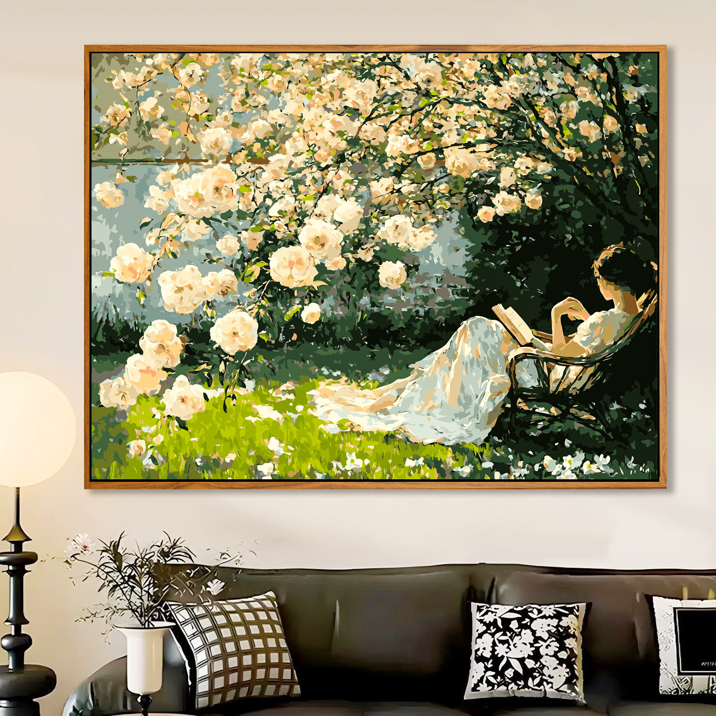 diy数字油画花卉风景手工填色画蔷薇花治愈系油画客厅卧室装饰画