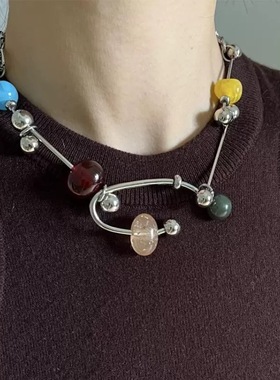 彩色交响乐混合材质小众个性化手工男女项链新清新简约设计锁骨