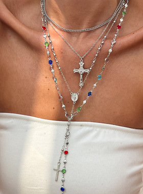 欧美跨境波西米亚水晶项链女流苏颈链长款度假风necklace小众饰品