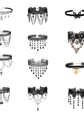 暗黑复古哥特式洛丽塔choker颈链 跨境个性设计感ins多层流苏