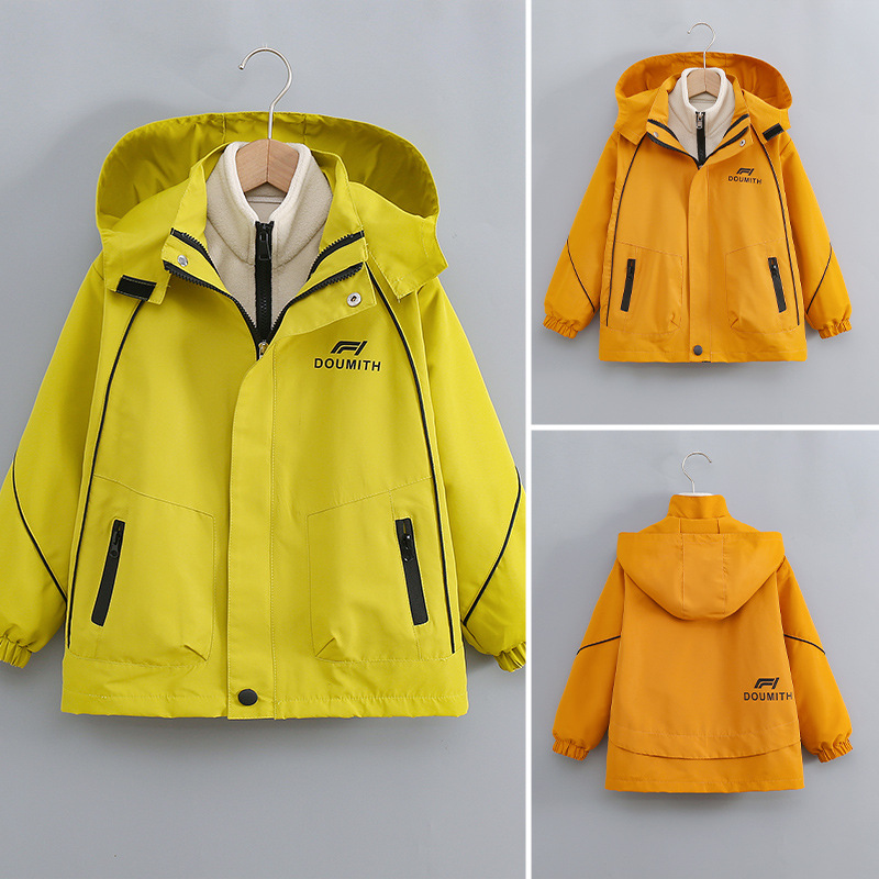 男童连帽三合一冲锋衣加绒加厚保暖户外防风中大童秋冬季风衣外套