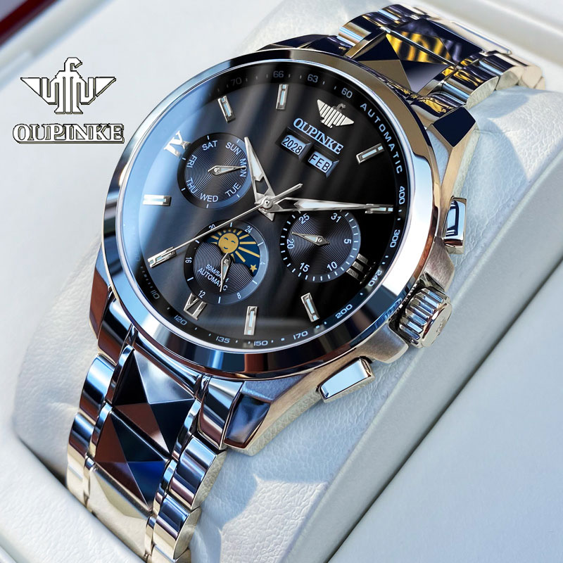 瑞士认证正品牌月相机械表男防水