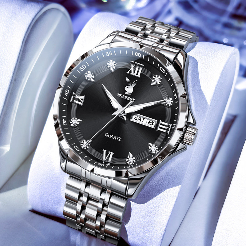 正品牌男士手表男款2026年新款镶钻全自动石英表腕表十大商务夜光