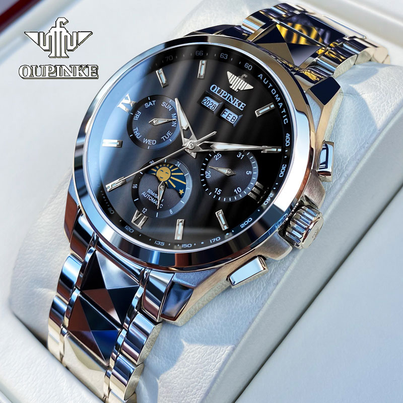 瑞士认证正品牌月相机械表男防水