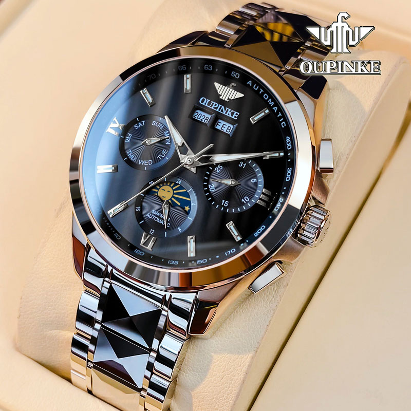 瑞士认证正品牌月相机械表男防水