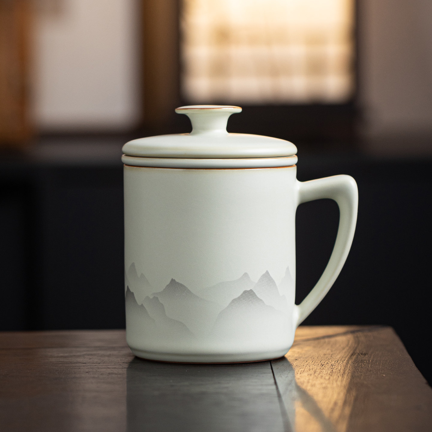汝瓷办公盖杯可养冰裂纹办公杯茶杯商务送礼家用中式陶瓷泡茶水杯