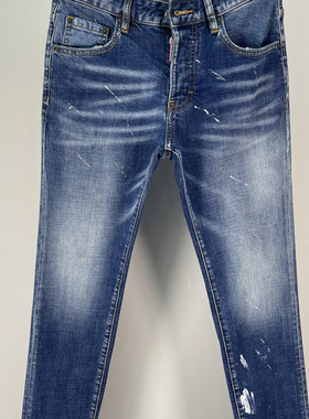 6020春夏新款D2潮男水洗磨破洞补丁油漆立体裁剪修身蓝色牛仔裤男