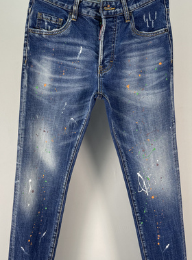 6026秋季新款D2潮男水洗磨破洞补丁手缝车线小脚蓝色九分牛仔裤男