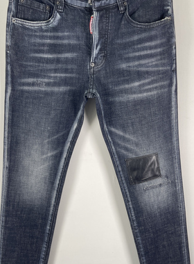 6029春夏新款D2潮男水洗破洞烫钻补丁时尚小脚深黑色弹力牛仔裤男