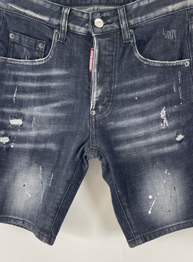 3007春夏新款D2五分裤潮男水洗磨破洞补丁车标小脚黑色牛仔短裤男