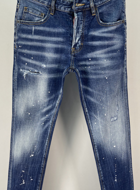 6051秋季新款D2潮男水洗蓝色小脚裤简约百搭时尚压皱修身牛仔裤男