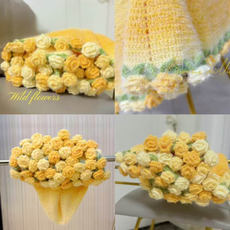 兰花包束钩织长毛毯diy钩针玫瑰花编织手工材料毯子线铃绒毛新款