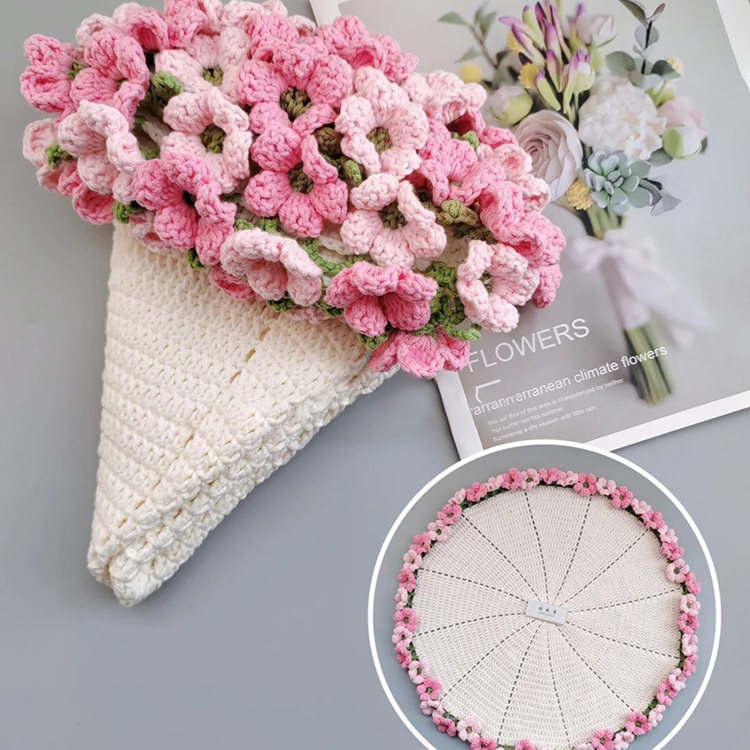 绣球礼物玫瑰花毛线毯子手作兰花diy束材料编织钩针包针织手工铃