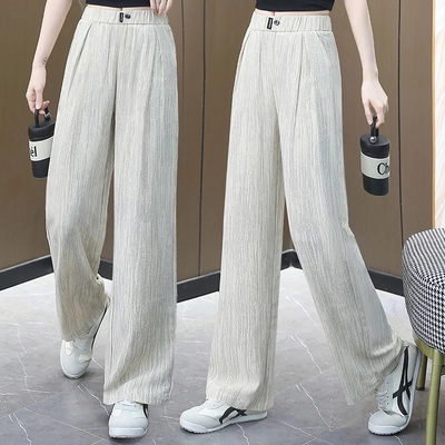2025新款冰丝垂感直筒裤女显瘦大码高腰宽松时尚薄款休闲阔腿裤SH