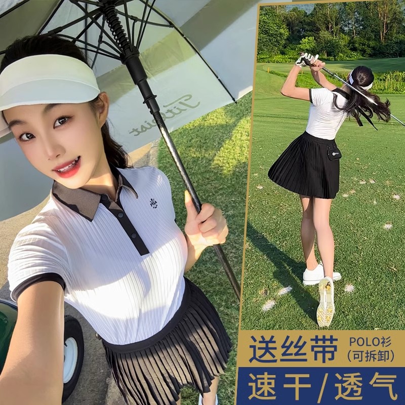 美国PGA 2025夏季高尔夫女装套装服装女微喇叭长裤百褶裙短袖T恤
