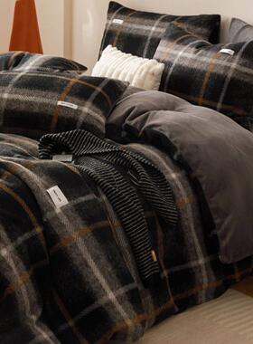 warm retro imitation cashmere bed sheet set bedcover coral