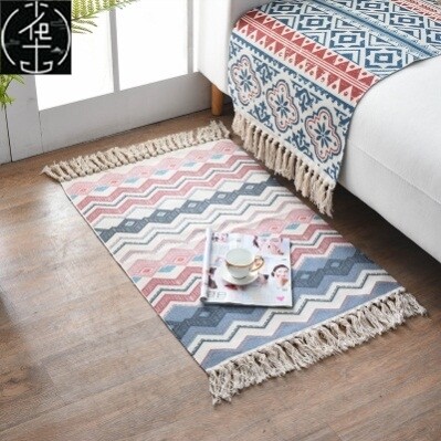 Bohemian Hand Woven Cotton Linen Carpet Rug Bedside Rug Geom