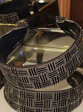 FABULOUS TIME 璀璨宽边镶钻闪闪发箍黑白编织遮白发头箍时尚洋气