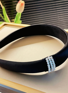 杨杨babytime 露思许妍同款出街高版本发箍 珍珠黑缎面发饰显脸小