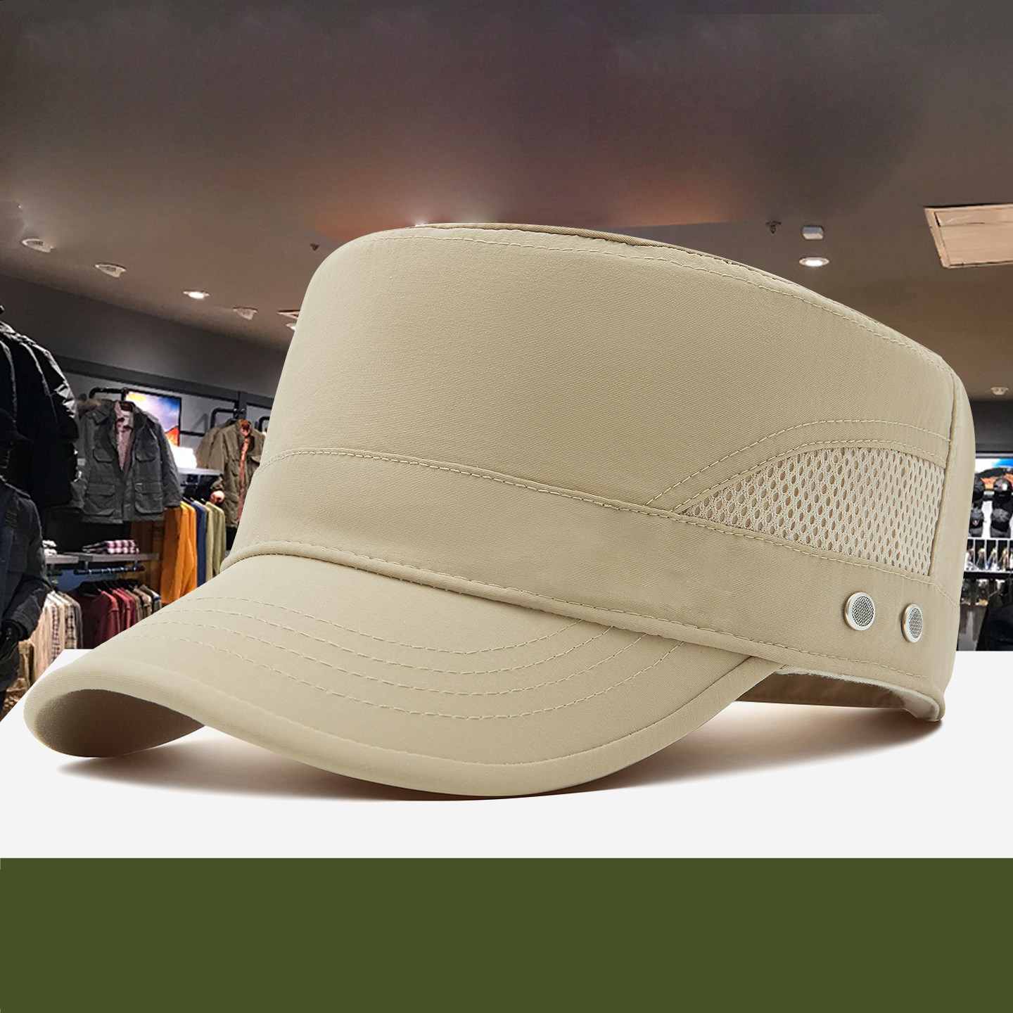 男士平顶棒球帽骑行运动透气速干休闲鸭舌防晒太阳帽子男