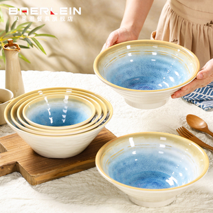 金烟波蓝意境密胺面碗面馆专用日式拉面碗商用汤粉碗高档餐厅汤碗