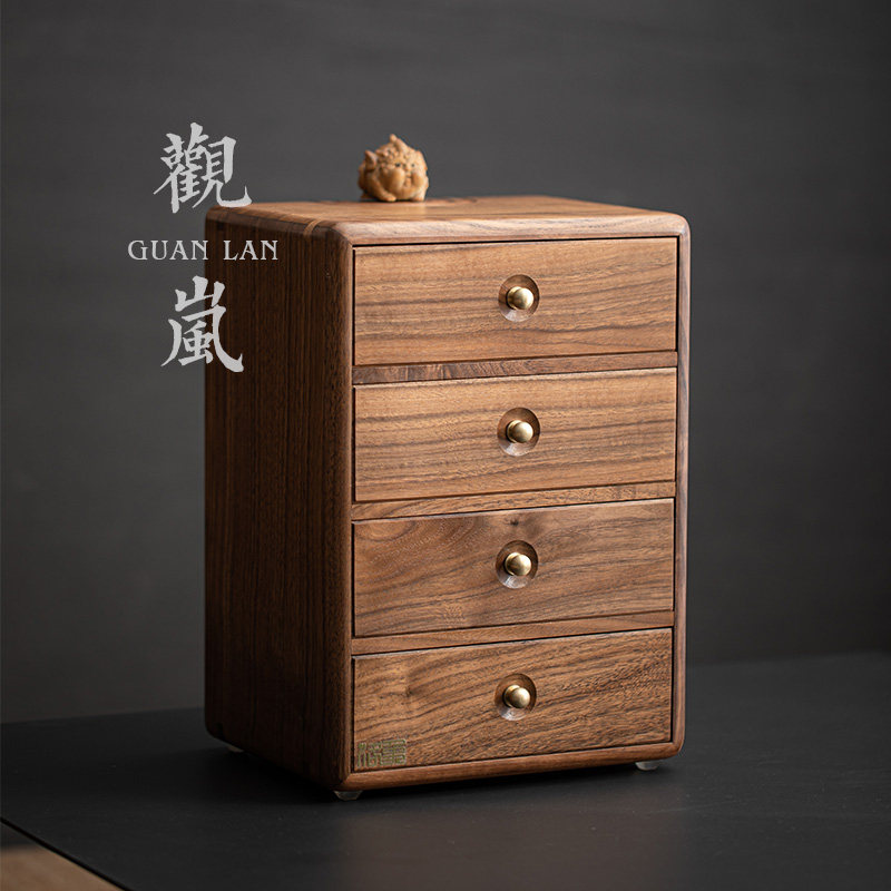 观岚普洱茶盒收纳盒茶饼架实木多层抽屉式功夫茶道配件精致珠宝箱