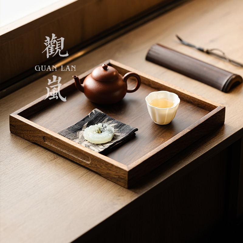 观岚中式正方形胡桃木德化茶点盘