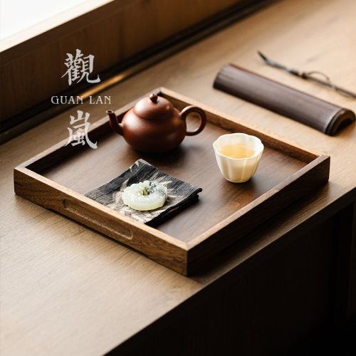 观岚中式正方形胡桃木德化茶点盘