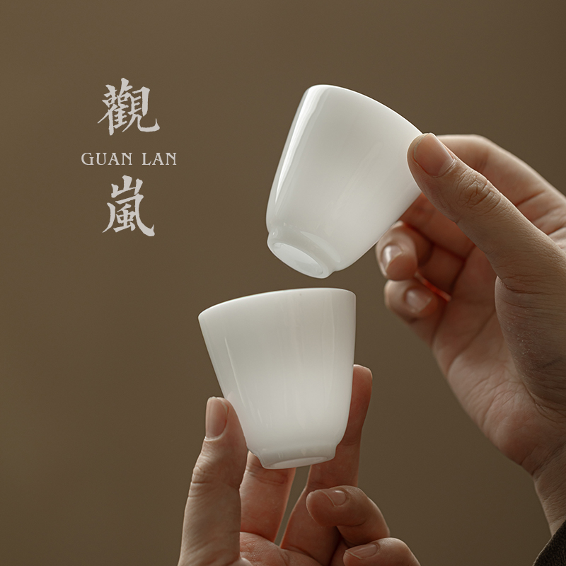 观岚复古冰种玉瓷陶瓷中式茶杯