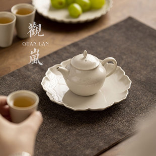 复古家用陶瓷泡茶壶功夫茶具小品壶单壶 观岚草木灰带过滤茶壶中式
