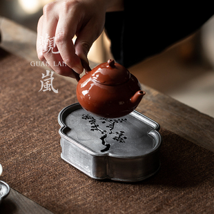 观岚老锡壶承中式纯锡杯垫养壶茶承干泡台建水托盘壶垫蓄水小茶台