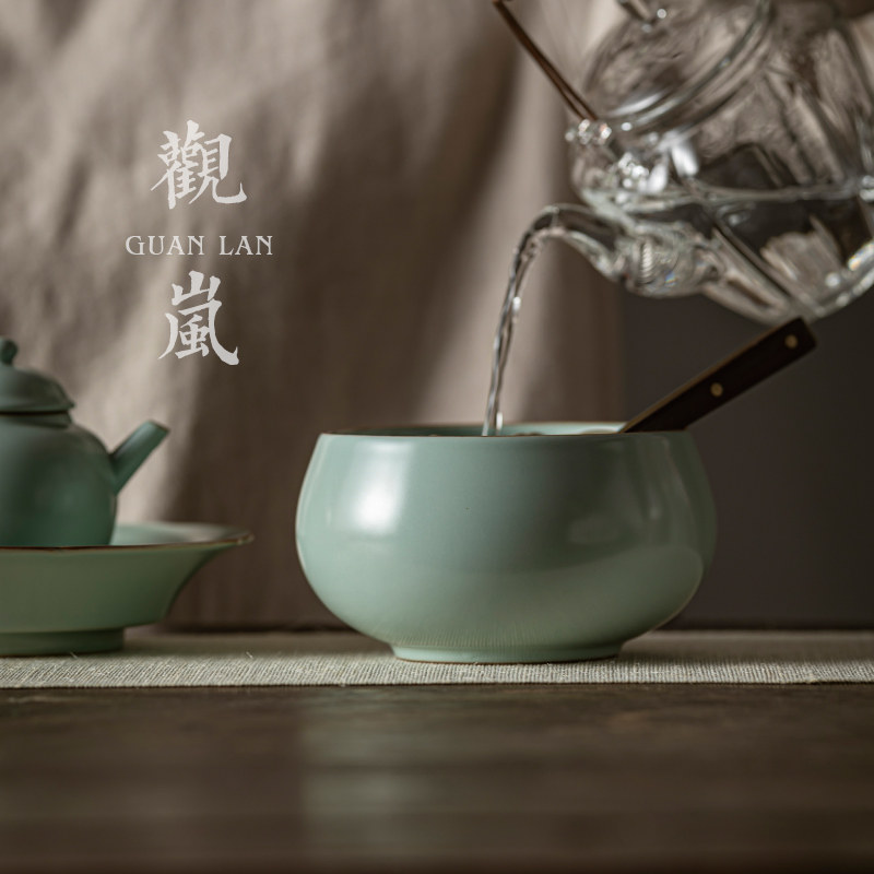 天青汝窑茶洗中式水洗功夫茶道配件小号杯洗陶瓷汝瓷洗杯茶碗笔洗